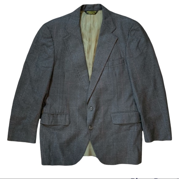 C&R Clothiers Vintage 100% worsted wool gray plaid tailored blazer jacket 40S - Picture 1 of 14